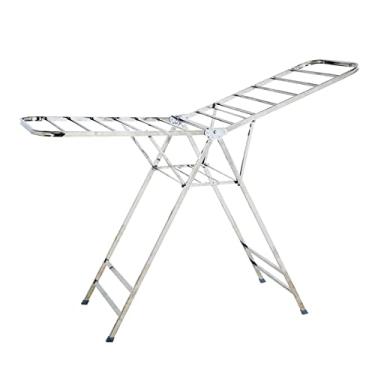 Imagem de AKALNNB Suporte multifuncional de aço inoxidável para pendurar e secar, suporte dobrável para secar no chão, suporte dobrável para secadora de roupas para uso interno e externo, moderno