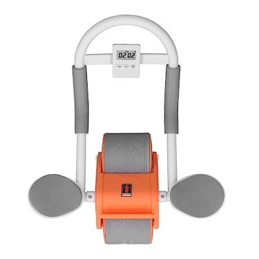 Imagem de Rolo de Duas Rodas Duplas, Alça de Esponja, Rebote Automático Rolo Exercício Abdominal Função Baixo Ruído Com Joelheira para Academia (Laranja)