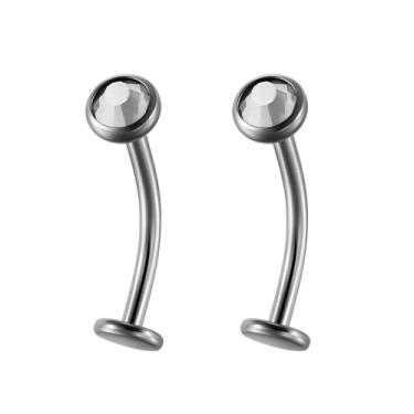 Imagem de ZYTAIJEW 2 peças 16G G23 titânio roscado internamente 4 mm bola/bisel CZ pontas planas hélice brincos sobrancelha lábio umbigo corpo piercing barra curva comprimento 8 mm/10 mm, Titânio, Sem Pedra