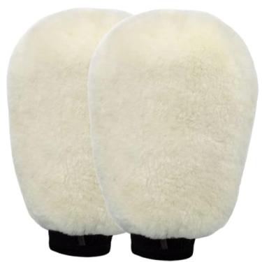 Imagem de Par gracioso de luvas ultra macias de pele de carneiro para cuidados com cavalos - Luvas de limpeza perfeitas para aderência de limpeza, selas e freios - Ideal para cavalos de pele sensível (branco