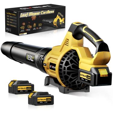 Imagem de GEVEELIFE Soprador de folhas sem fio, 650 CFM e 3 níveis de velocidade, soprador de folhas elétrico sem fio com 2 * 4,0 Ah alimentado por bateria, sopradores para cuidados com o gramado, quintal,