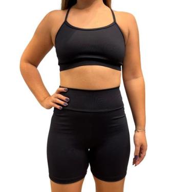 Imagem de Conjunto Feminino Fitness Short Cós alto + Top Poliamida Blackout Zero