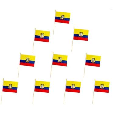 Imagem de Pacote com 10 bandeiras do Equador - Bandeira portátil - 12,7 x 20,3 cm, mini bandeira equatoriana. Adequado para decorações de festas, vitrines de lojas, decorações de bar e desfiles do dia nacional