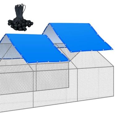 Imagem de VitalCozy 2 peças de capa de galinheiro à prova d'água 3,5 x 2 m capa de galinheiro acessórios de lona para inverno com 50 peças de cordas elásticas para uso externo (azul)