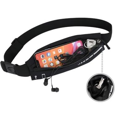 Imagem de Pochete fina à prova d'água para mulheres e homens – Cinto de corrida ajustável sem saltos, bolsa leve para celular, bolsa de cintura para corrida, treino, viagens, cinto de dinheiro, Preto