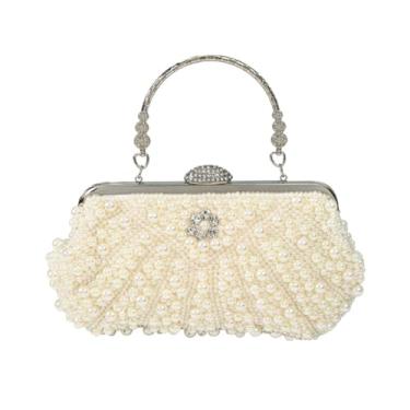 Imagem de GJHFCXSO Bolsas Femininas de Strass Para Noite, Bolsas Da Moda com PéRolas E AlçA Superior, Bolsa Clutch Elegante Para Festa de Casamento e Baile,Apricot