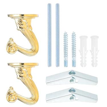 Imagem de PATIKIL Ganchos Swag, 2 peças de ganchos de teto resistentes com instalação de ferragens, fixação de parede, cabides de teto para pendurar lustres de plantas, dourado
