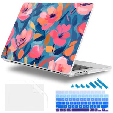 Imagem de Lepeoac Para MacBook Pro 14 polegadas 2024 2023 2022 2021 versão M4 A3112 A3401 A3185 M3 A2918 A2992 M2 A2779 M1 A2442 Pro/Max Chip, capa rígida de plástico com capa de teclado, flores Imprimir