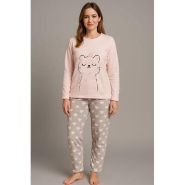 Imagem de Pijama Feminino Fleece Plush Pelinhos Quentinho Inverno Frio - Gresco,