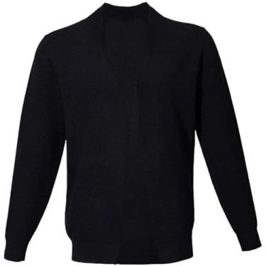 Imagem de Jaqueta De Malha Masculina De Cor Sólida Com Decote Em V Jaqueta Casual Botão Placket Com Bolsos Cardigã Masculino Primavera Outono Transição Homens Manga Comprida, G-black2, L