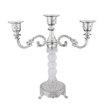 Imagem de MotiveTech Porta-velas de 3 Braços, Castiçal, Castiçal Moderno, Candelabro para Bar, Jantar, Feriado, Decoração de Casa, Prata, Tamanho real