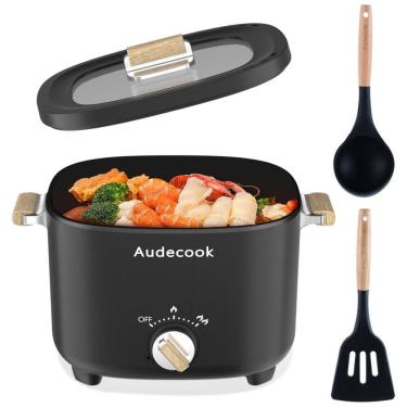 Imagem de Panela Elétrica Antiaderente Portátil 2,5L com Controle de Temperatura Ideal para Viagem e Pequenas Porções, 110V 800W, Audecook, Preta