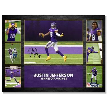 Imagem de Pôster assinado do superstar Justin JeffersAa para decoração de parede de quarto de fãs de crianças - pôsteres de futebol americano em tela para presentes de aniversário de meninos adolescentes