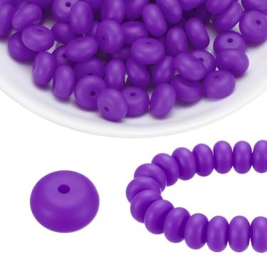 Imagem de HARFINGTON 110 contas de silicone de 14 mm contas focais de borracha de lentilha a granel para canetas, chaveiro, pulseira, colar, artesanato, faça você mesmo, roxo uva