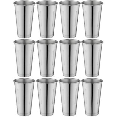 Imagem de OCS Parts Copos de mistura de malte e milkshake de aço inoxidável de 17 cm | Pacote com 12 copos de milkshake profissionais de 850 g para uso doméstico e comercial