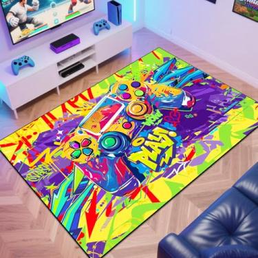 Imagem de Tapete de área de jogos, tapete para meninos adolescentes, gamepad de graffiti colorido, design de controle de jogo para sala de jogos, sala de jogos de meninos e meninas, sala de estar (177,8 cm x