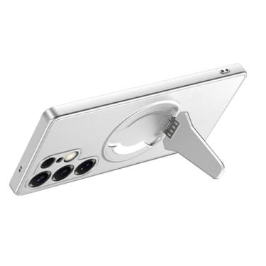 Imagem de HAOMRIYL Capa magnética para Samsung Galaxy S25 Ultra/S25 Plus/S25, suporte oculto ajustável, capa rígida fina, proteção à prova de choque, prata, S25plus