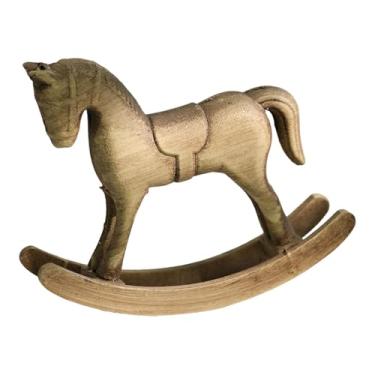 Imagem de Generic Ornamento de cavalo de balanço, artesanato, decoração decorativa para casa, escultura de madeira, estatueta para armário, mesa, balcão, peça central, Amarelo
