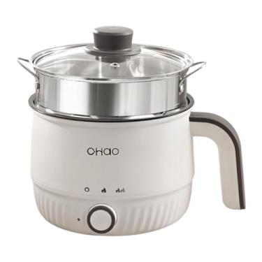 Imagem de YWJLQH Mini panela elétrica para cozinhar ramen 1,8L com 2 configurações de temperatura, panela multifuncional para cozinhar massas, macarrão, água fervente, com Vaporizador de aço