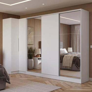 Imagem de Guarda-Roupa Modulado Neo + Guarda-Roupa Royale 3 Portas de Correr com Espelhos Branco Madesa
