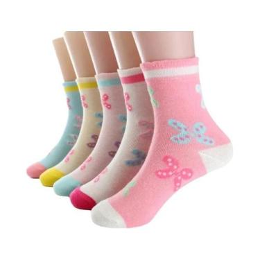 Imagem de Meias De Algodão Cor Borboleta Para Meninas, 5 Pares, Primavera Outono