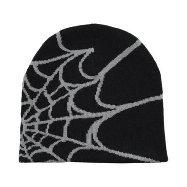 Imagem de Gorro Unissex Y2K De Tricô Com Estampa De Teia De Aranha Para Esportes