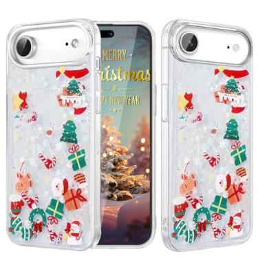 Imagem de AuroiCCY Capa de Natal líquida com glitter para iPhone Air padrão de Natal Papai Noel rena boneco de neve design de férias flutuante em movimento brilhante brilhante glitter transparente para iPhone