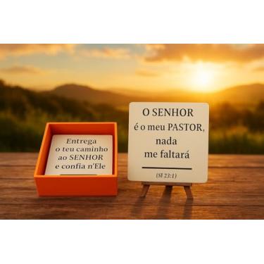 Imagem de Kit 7 Plaquinhas Bíblicas + Cavalete + Caixa Artesanal (Marrom)