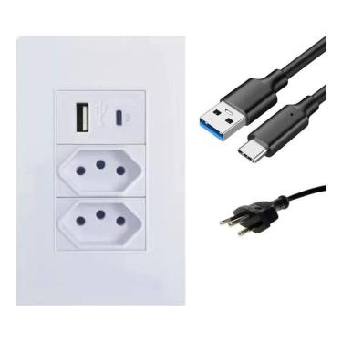 Imagem de 2X Tomada Dupla Usb Tipo C Com Espelho Parede Universal Bivo
