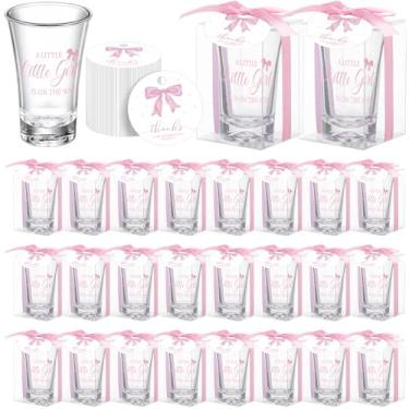 Imagem de Roshtia 24 conjuntos de lembrancinhas de chá de bebê para convidados, meninos, meninas, presentes incluem uma doce menina está a caminho, copos de tiro, etiquetas de agradecimento, sacos de organza