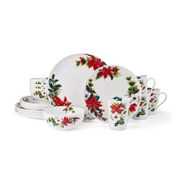 Imagem de Mikasa Conjunto de louça Hope Joy Holiday Poinsétia 16 peças resistente a lascas, serviço para 4, multicolorido