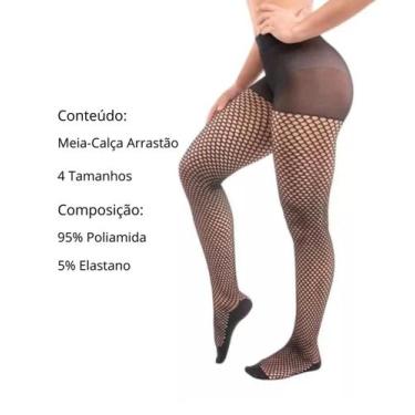 Imagem de Meia Calça Arrastão Com Calça Feminina Poliamida Selene, Preto, P