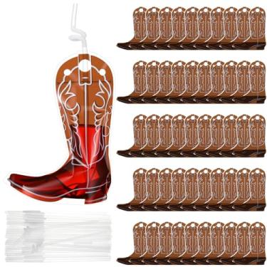 Imagem de Jingmore Conjunto de 50 conjuntos de 50 bolsas de bebida para botas de cowboy com canudos Cowgirl Boot Zipper Smoothie Pouches Heavy Duty Reclosable Bag for Christmas Western Theme Rodeo Supplies (482