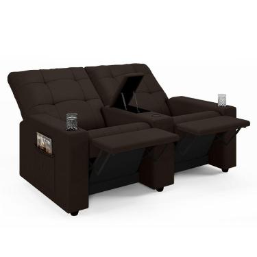 Imagem de Poltrona do Papai Reclinável Cinema 2 Lugares Manual Baú USB Haifa F05 Facto Marrom - Lyam Decor