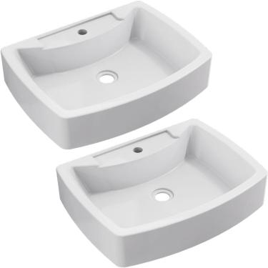 Imagem de Kit 02 Cubas de Apoio Retangular Para Banheiro Lavabo C01 RT50 Branco - Lyam Decor