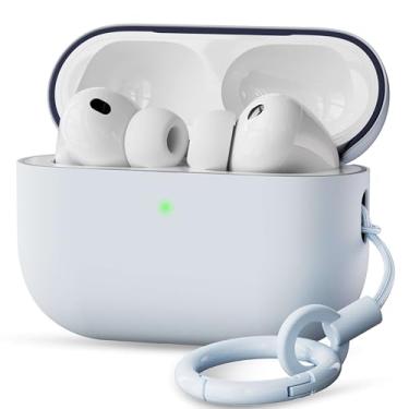 Imagem de VEIRRW Capa para AirPods Pro 3, capa rígida de silicone híbrido de camada tripla compatível com AirPods Pro 3ª geração 2025 (azul acinzentado)