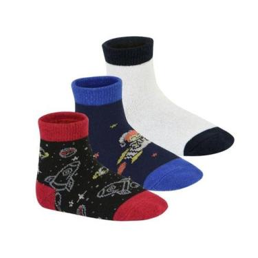 Imagem de Meia Molekinho Infantil Cano Médio Kit C/3 2199 1 19/27, Preto, Vermel
