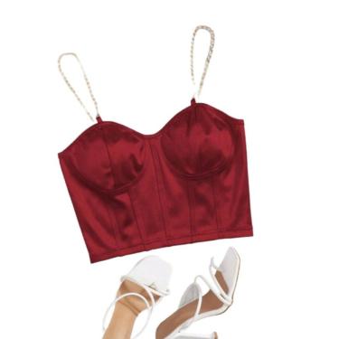 Imagem de Correia feminina Crop Top, corpete de seda, elasticidade média