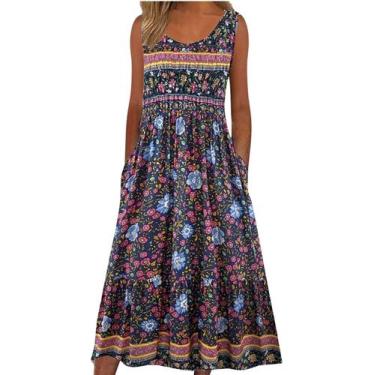 Imagem de Vestido maxi Medlor Boho com estampa floral sem mangas para mulheres