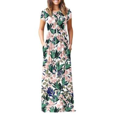 Imagem de Vestido longo AUSELILY feminino de manga curta, solto, liso, casual