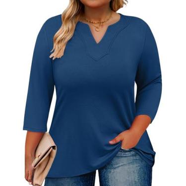 Imagem de Camiseta feminina Tops Romanstii Plus Size 5 x manga 3/4 com decote em