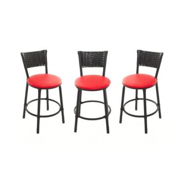 Imagem de KIT 3 Banquetas Baixa Encapada Junco PRETO Bar Bistro Cozinha - ESPAÇO