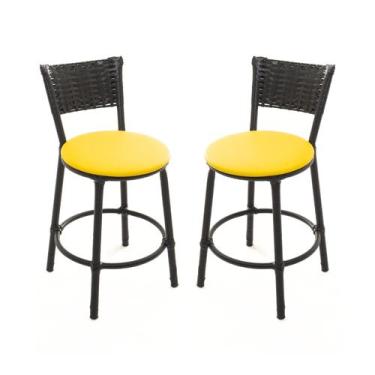 Imagem de KIT 2 Banqueta Baixa Encapada Junco PRETO Area Gourmet - ESPAÇO JUNCO,