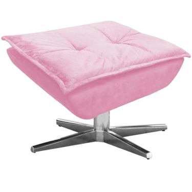 Imagem de Puff Decorativo Base Giratória Cromada Charger Suede Rosa - Gran Belo