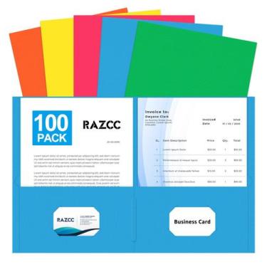 Imagem de Duas pastas de bolso RAZCC, pacote com 100 pastas de arquivos, tamanho