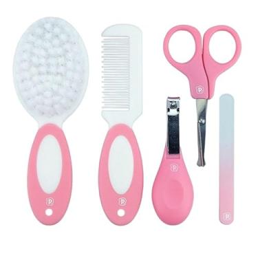 Imagem de Kit Cuidados Higiene do Bebê 5 Peças Pimpolho Escova Pente Tesoura Cortador Lixa Unha (Rosa)