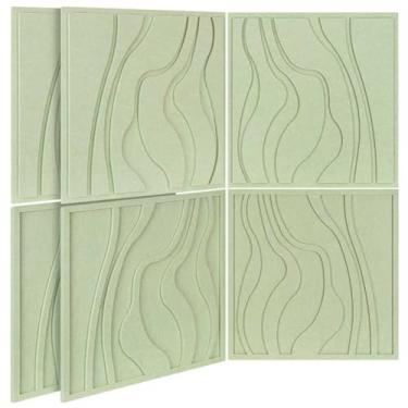 Imagem de BUBOS Pacote com 6 painéis acústicos grandes, tamanho total de 61 x 61 cm, painéis de som decorativos de impressão em grão de madeira, painéis de parede acústicos autoadesivos para estúdio, escritório