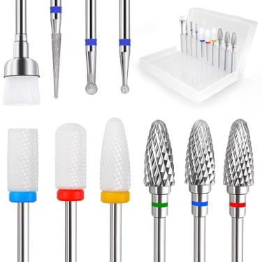 Imagem de Fantexy 10 peças de brocas de cerâmica para unhas, conjunto profissional de carboneto de tungstênio de 3/81 cm, ferramentas de arte de unhas para máquina de manicure elétrica, uso doméstico em salão