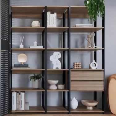 Imagem de Kit Estante Livreiro 03 Pecas 183x160cm Preto Montana Proddy Preto Mon