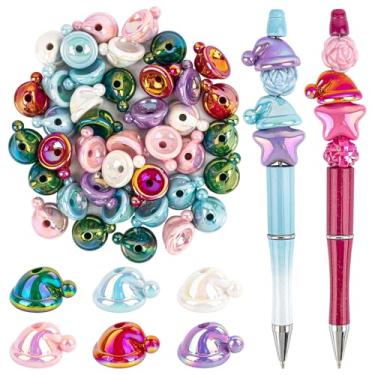 Imagem de Framendino, Pacote com 40 contas de chapéu de Natal coloridas 3D contas de acrílico espaçador solto para pulseiras de caneta faça você mesmo, artesanato, fabricação de joias